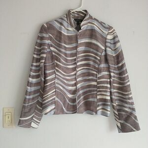 Lafayette 148 Jacket Womens 4 Gray Blue Zebra Linen Silk Lined Hook&Eye*READ